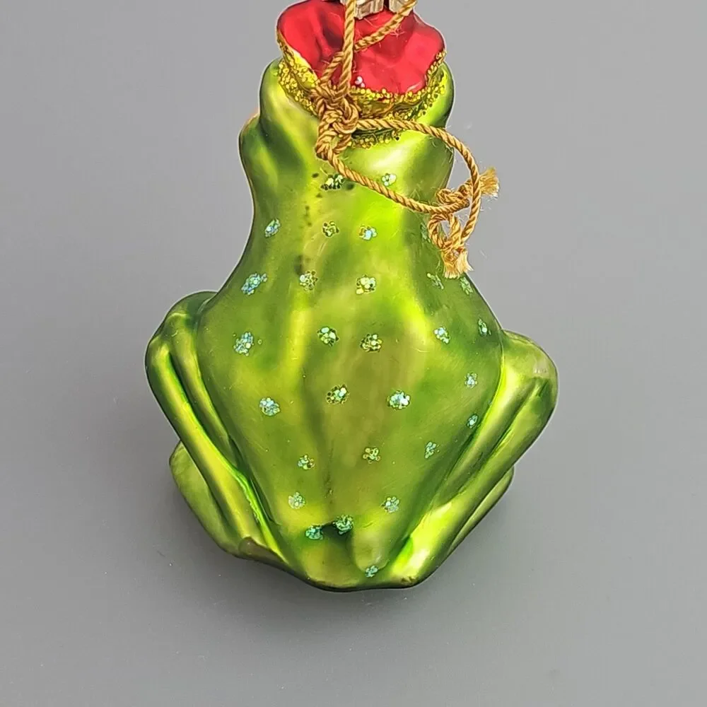 Blown Glass Frog Christmas Ornament Light Green Crown 3 inch